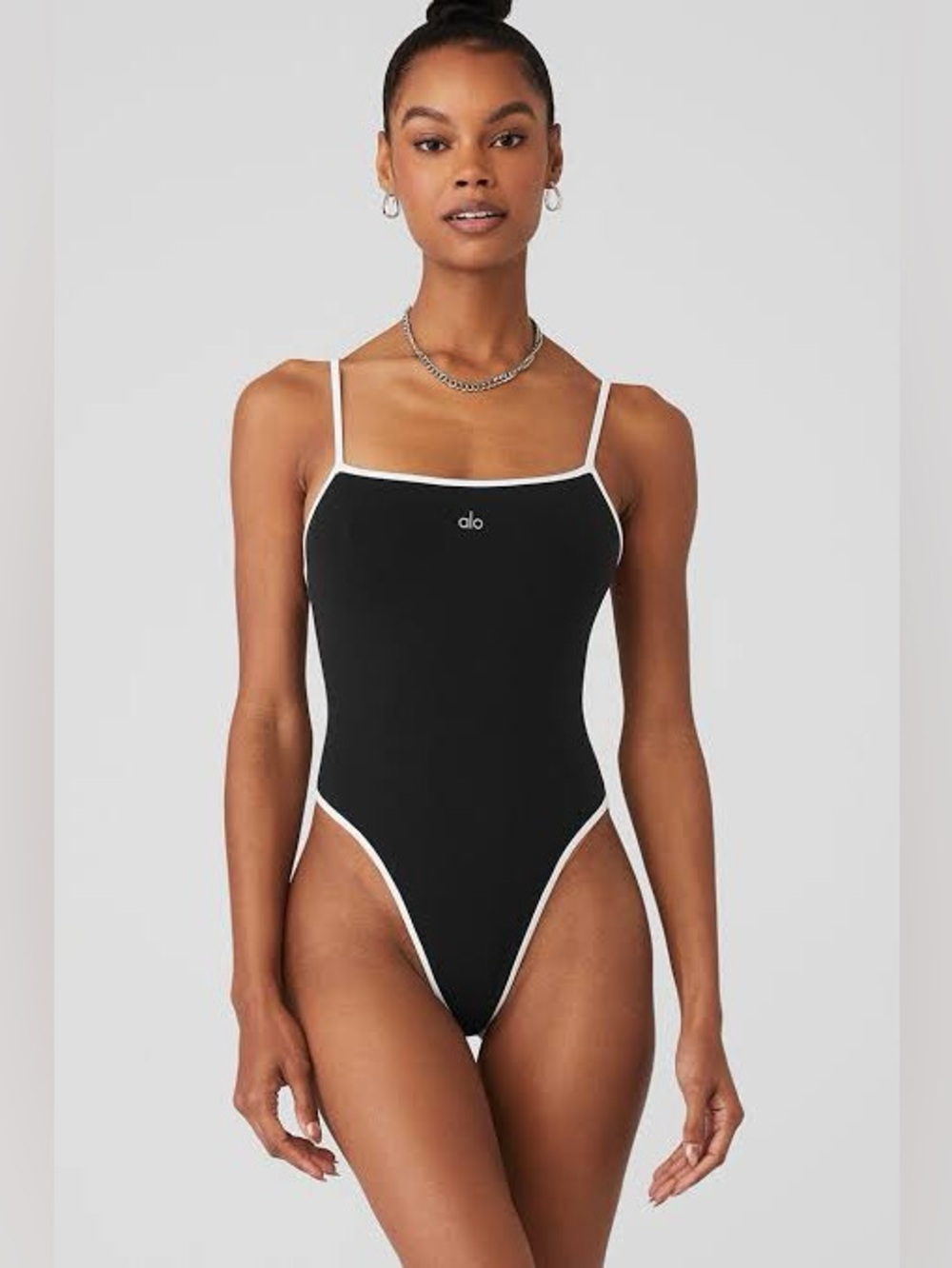 Alo Yoga Ivy League Black with White Trim Bodysuit size Large